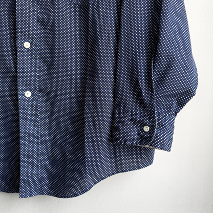 1970s Navy Blue Dot Print Button Up Dress Shirt  - Shop THREADCOUNT Vintage Co.