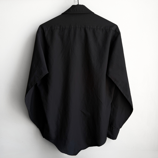 1970s Black Polyester Button Up Dress Shirt