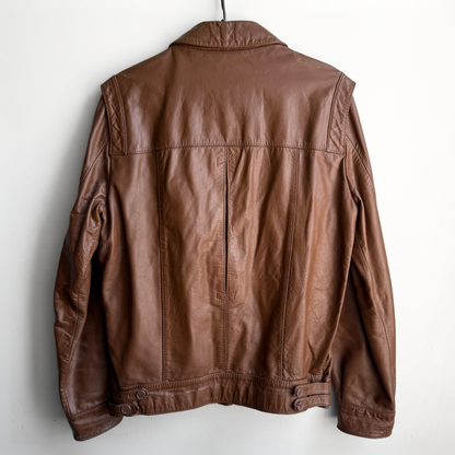 1970s Brown Plaid Lined Genuine Leather Jacket