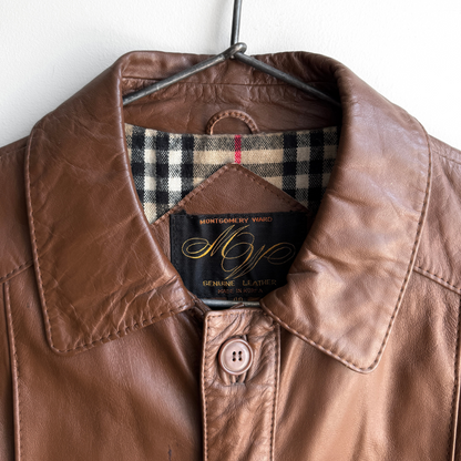 1970s Brown Plaid Lined Genuine Leather Jacket