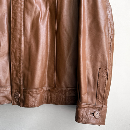 1970s Brown Plaid Lined Genuine Leather Jacket