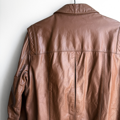 1970s Brown Plaid Lined Genuine Leather Jacket