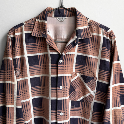 1950s Brown & Black Plaid Cotton Shirt
