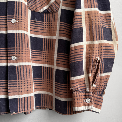 1950s Brown & Black Plaid Cotton Shirt