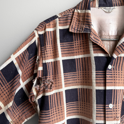 1950s Brown & Black Plaid Cotton Shirt