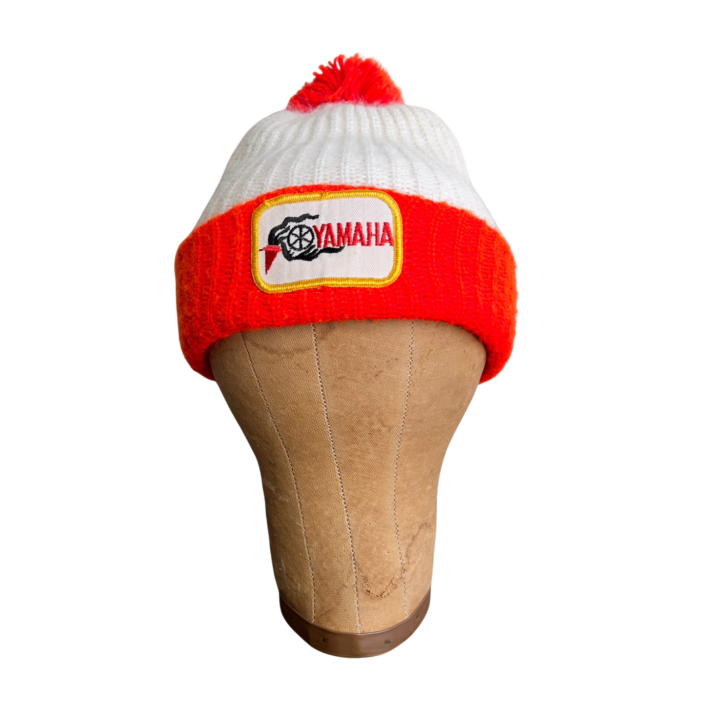 1980s Yamaha Orange & White Knit Ribbed Beanie