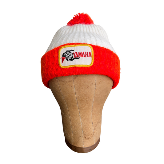 1980s Yamaha Orange & White Knit Ribbed Beanie