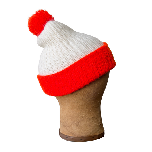 1980s Yamaha Orange & White Knit Ribbed Beanie