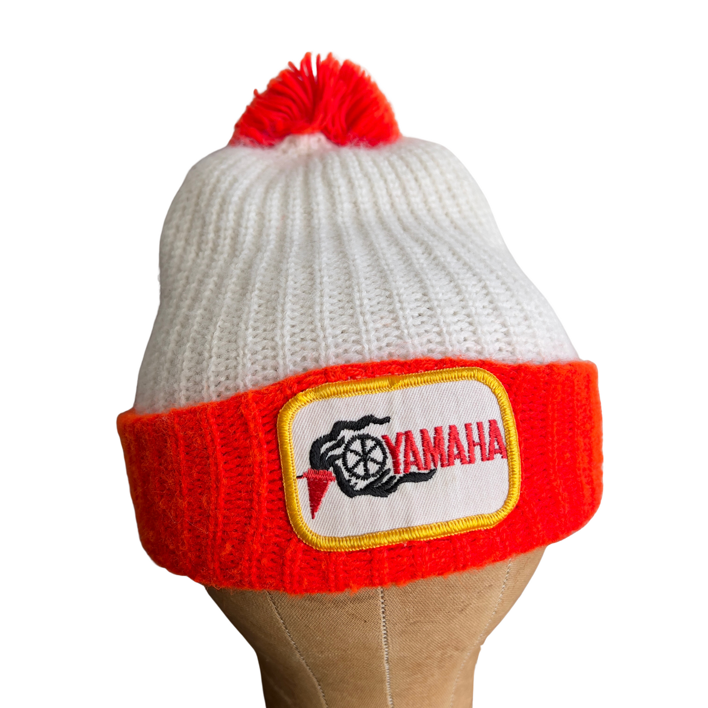 1980s Yamaha Orange & White Knit Ribbed Beanie
