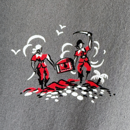 1950s Pirate Print Rayon & Terry Cloth Cabana Shirt