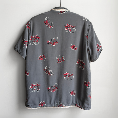 1950s Pirate Print Rayon & Terry Cloth Cabana Shirt