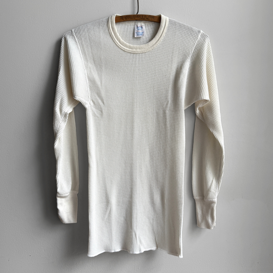 1980s White Waffle Knit Thermal Long Sleeve