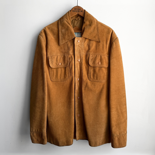 1970s Brown Genuine Suede Leather Snap Jacket