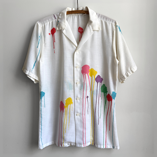 1980s Rainbow Paint Splatter Short Sleeve Shirt