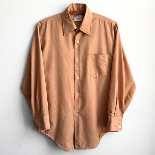 1970s Tan Permanent Press Button Up Dress Shirt