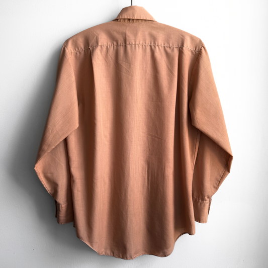 1970s Tan Permanent Press Button Up Dress Shirt