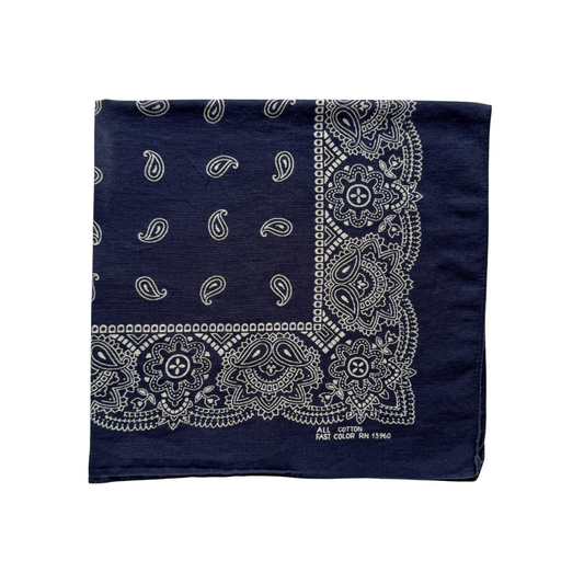 1960s Navy Blue Paisley Print Cotton Bandana
