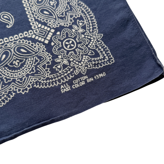 1960s Navy Blue Paisley Print Cotton Bandana