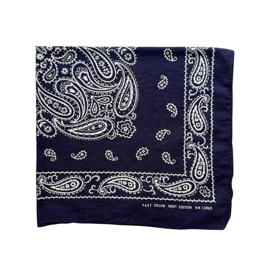 1960s Navy Blue Paisley Print Cotton Bandana