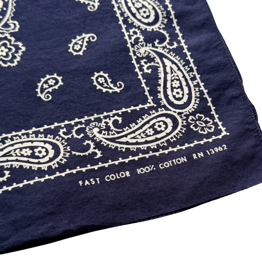 1960s Navy Blue Paisley Print Cotton Bandana