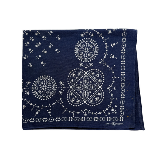 1950s Navy Blue Paisley Print Cotton Bandana