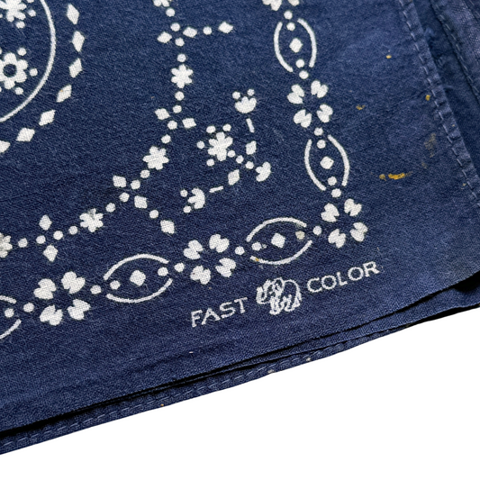 1950s Navy Blue Paisley Print Cotton Bandana