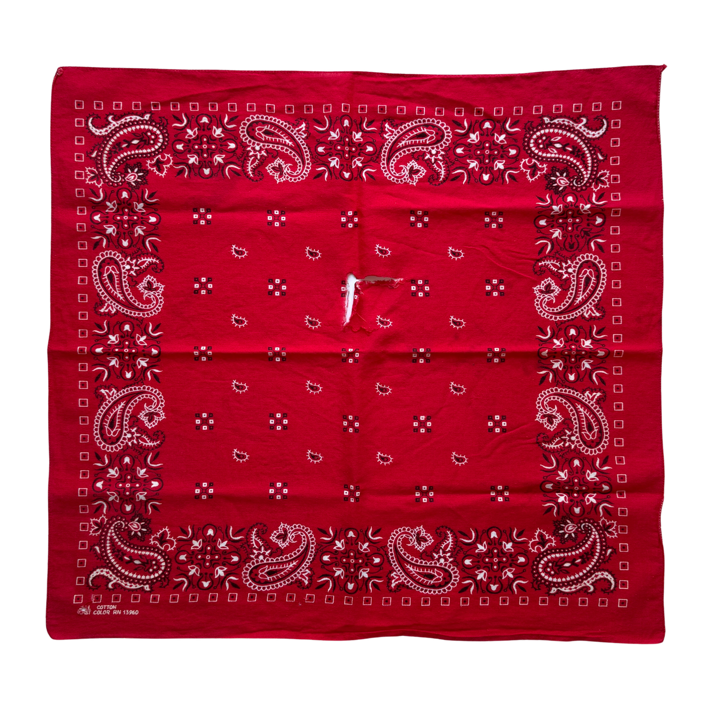 1960s Red Paisley Print Cotton Bandana