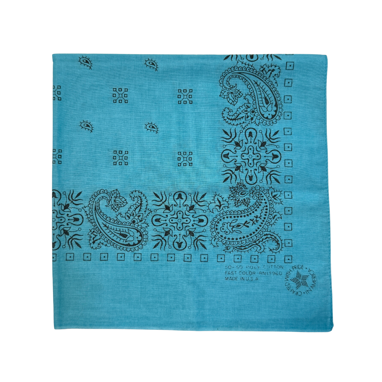 1980s Turquoise Blue Paisley Print Cotton Bandana