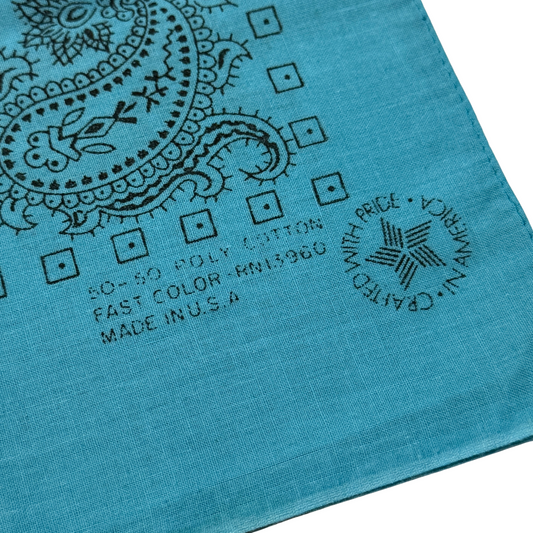 1980s Turquoise Blue Paisley Print Cotton Bandana