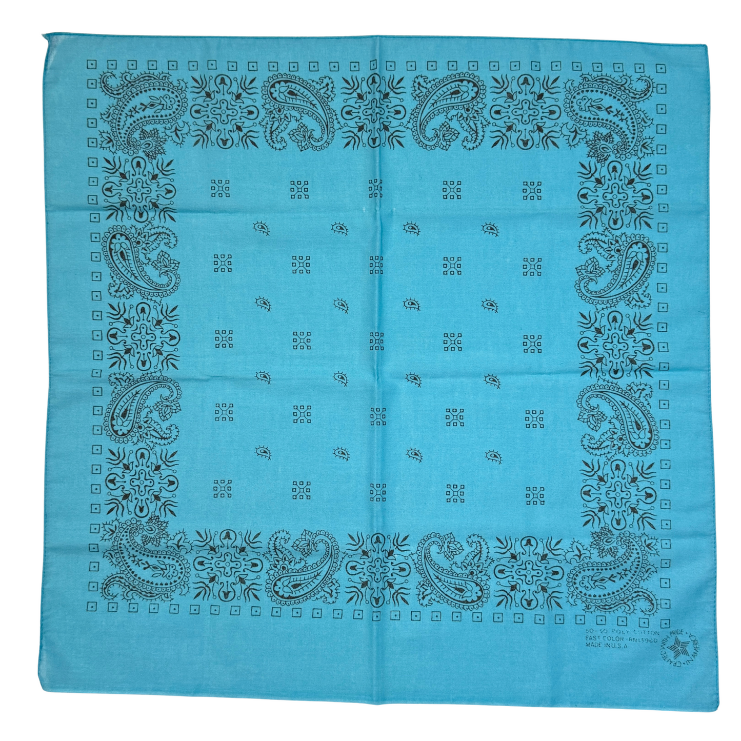 1980s Turquoise Blue Paisley Print Cotton Bandana