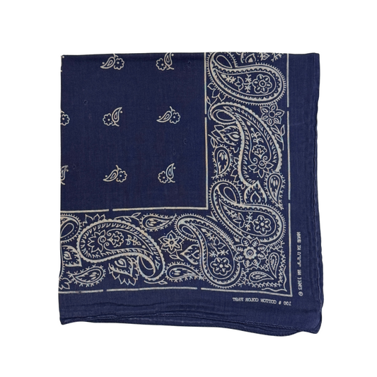 1970s Navy Blue Paisley Print Cotton Bandana