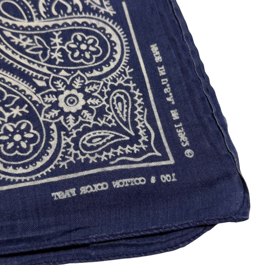 1970s Navy Blue Paisley Print Cotton Bandana