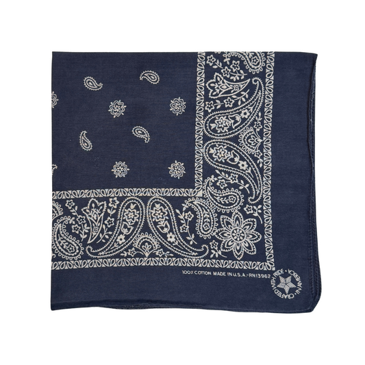 1980s Navy Blue Paisley Print Cotton Bandana