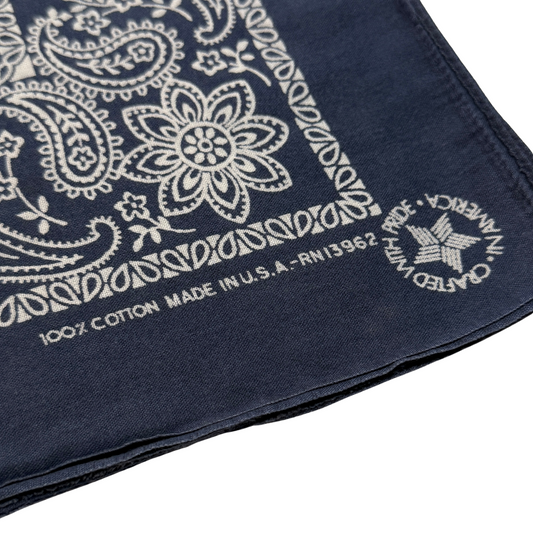 1980s Navy Blue Paisley Print Cotton Bandana