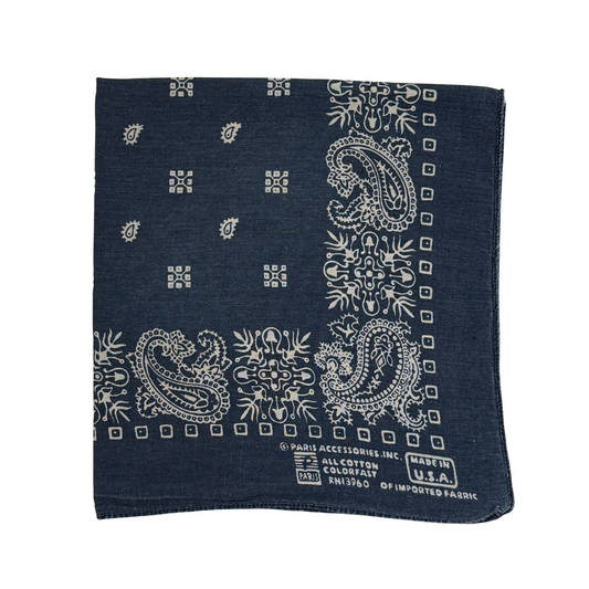 1980s Navy Blue Paisley Print Cotton Bandana