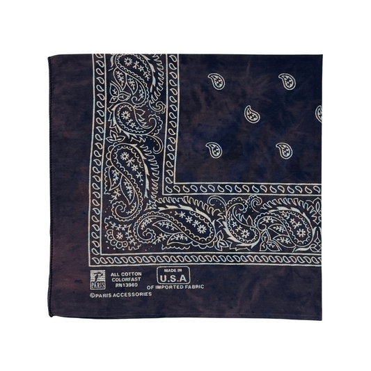 1980s Navy Blue Sun Faded Paisley Print Cotton Bandana