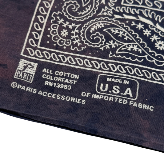 1980s Navy Blue Sun Faded Paisley Print Cotton Bandana