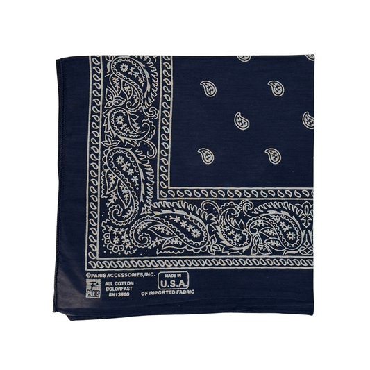 1980s Navy Blue Sun Faded Paisley Print Cotton Bandana