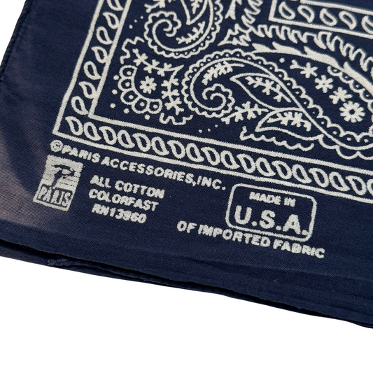 1980s Navy Blue Sun Faded Paisley Print Cotton Bandana