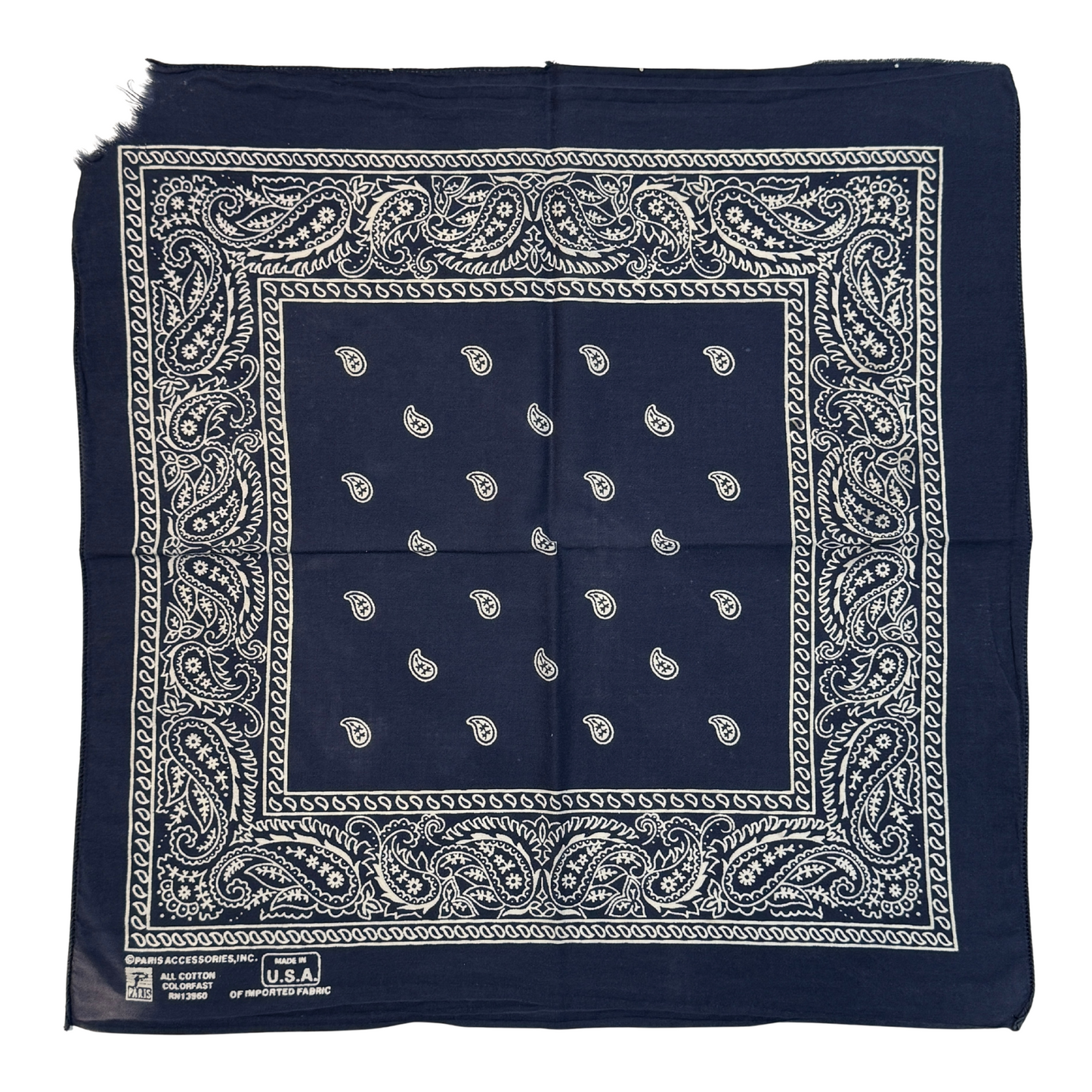 1980s Navy Blue Sun Faded Paisley Print Cotton Bandana