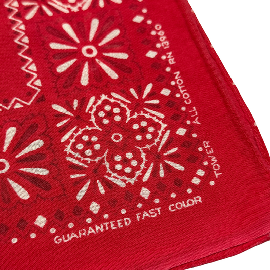 1960s Red Floral Print Cotton Bandana