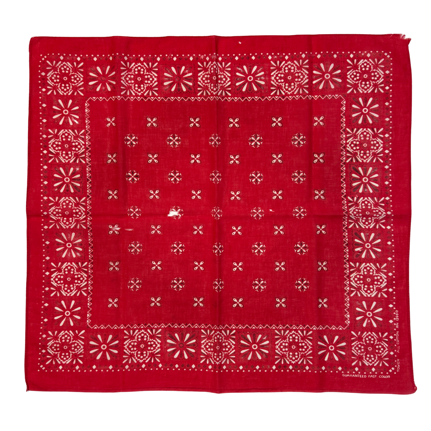 1960s Red Floral Print Cotton Bandana