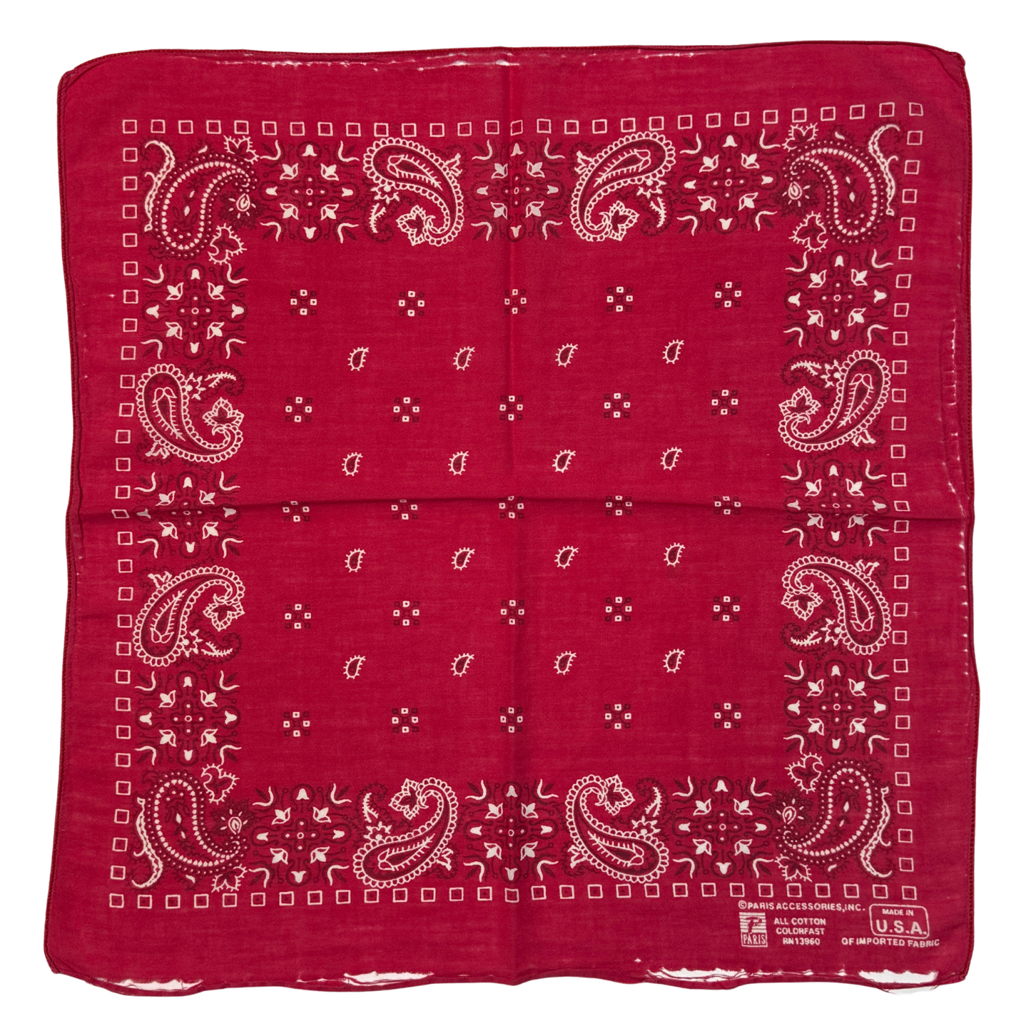 1980s Red Paisley Print Cotton Bandana