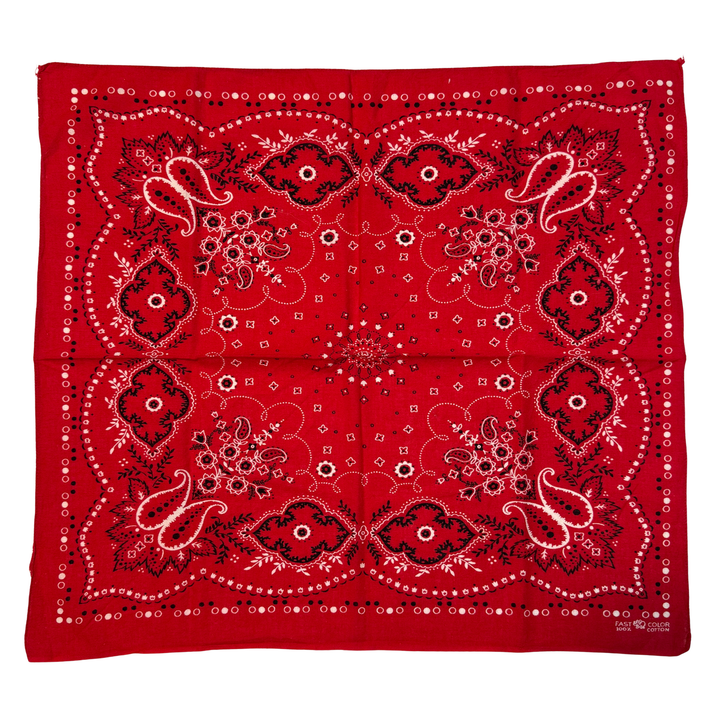 1960s Red Floral Print Cotton Bandana
