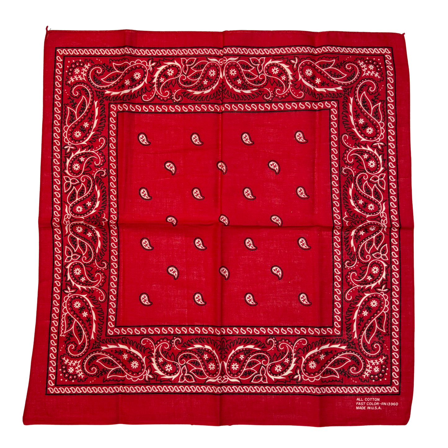 1970s Red Paisley Print Cotton Bandana