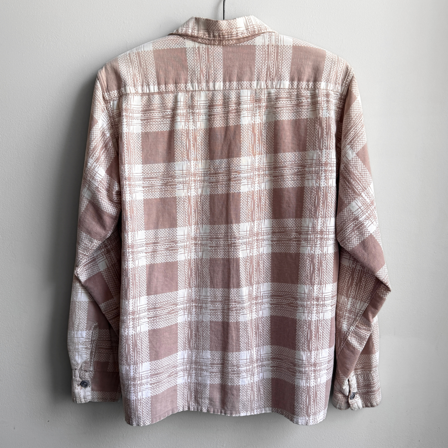 1950s Brown Shattered Plaid Loop Collar Shirt