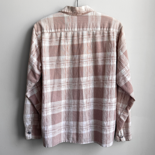 1950s Brown Shattered Plaid Loop Collar Button Up Shirt