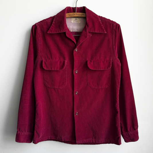 1950s Red Corduroy Loop Collar Button Up Shirt
