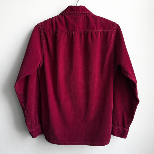 1950s Red Corduroy Loop Collar Button Up Shirt