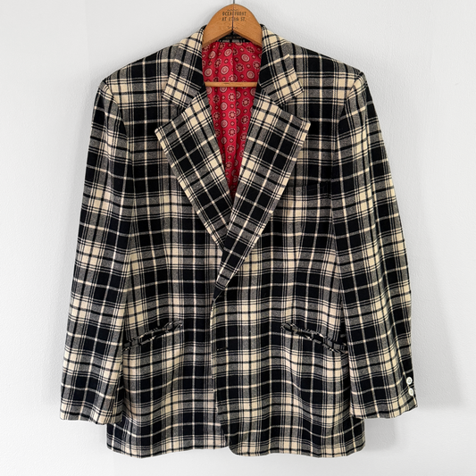 1960s Black & White Check Plaid Blazer Jacket
